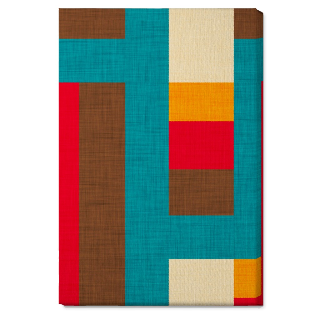 Abstract Mod Cube - Multi on Blue Wall Art, No Frame, Single piece, Canvas, 20x30, Multicolor