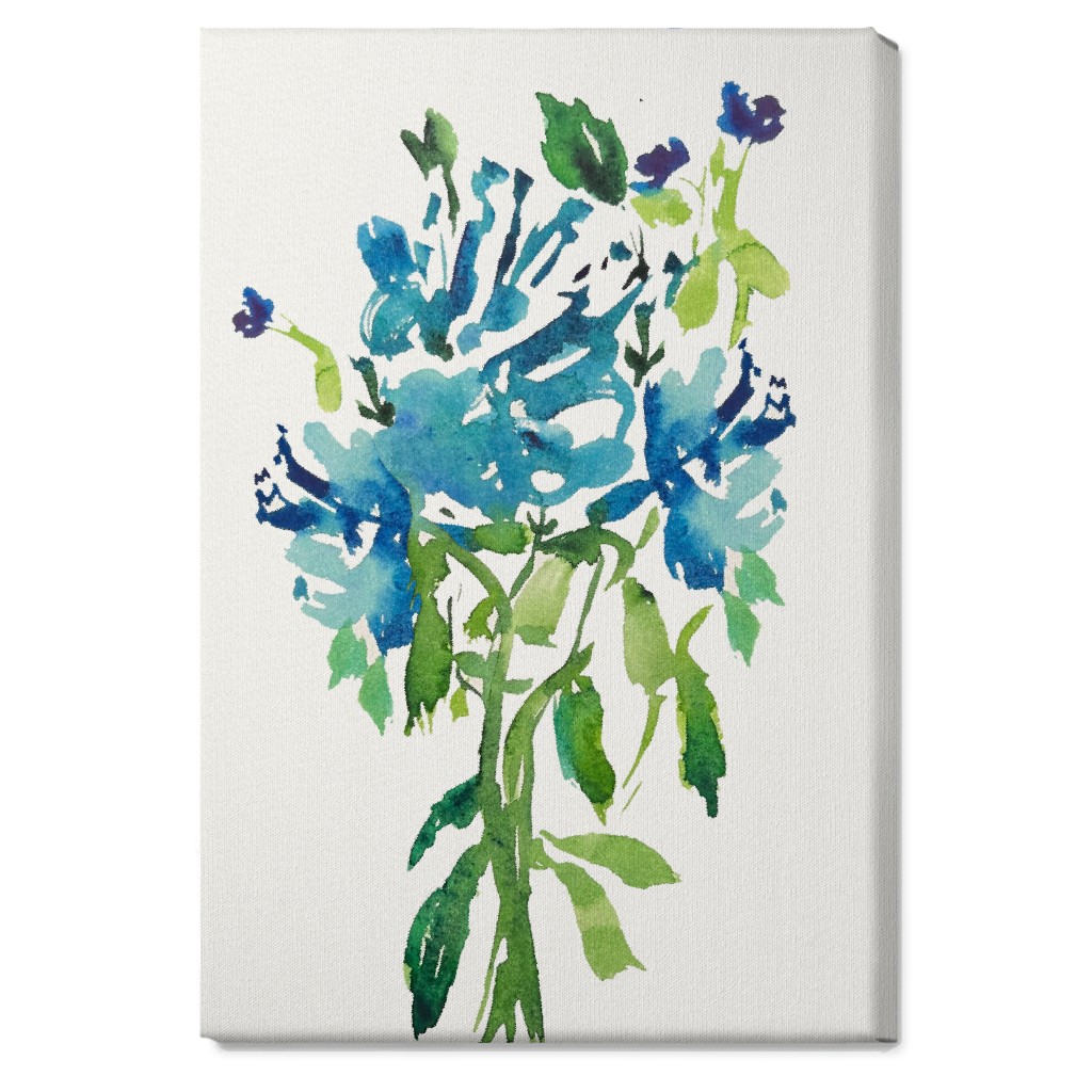 Watercolor Florals - Blue Wall Art, No Frame, Single piece, Canvas, 20x30, Blue, True Blue