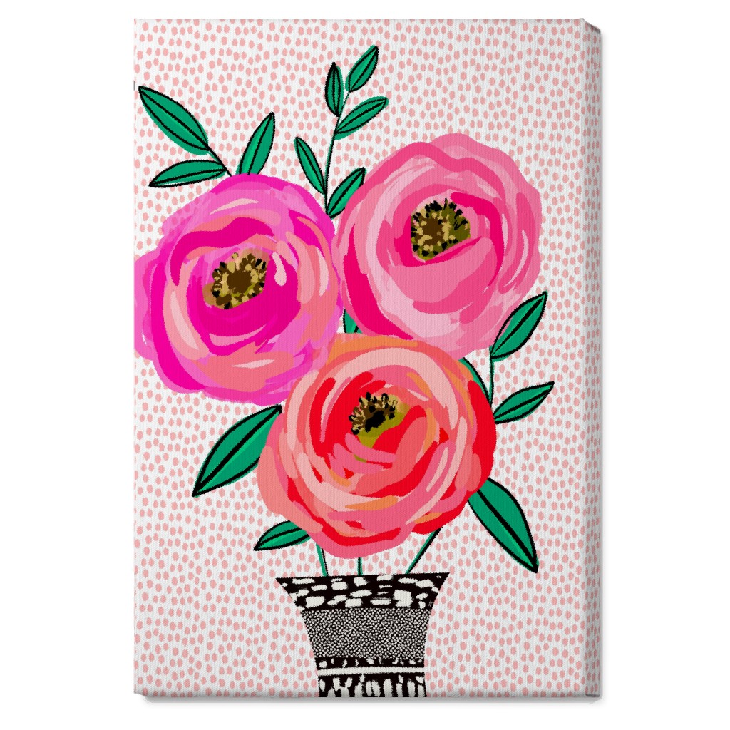 Happy Day Florals - Pink Wall Art, No Frame, Single piece, Canvas, 20x30, Pink, Bright Pink