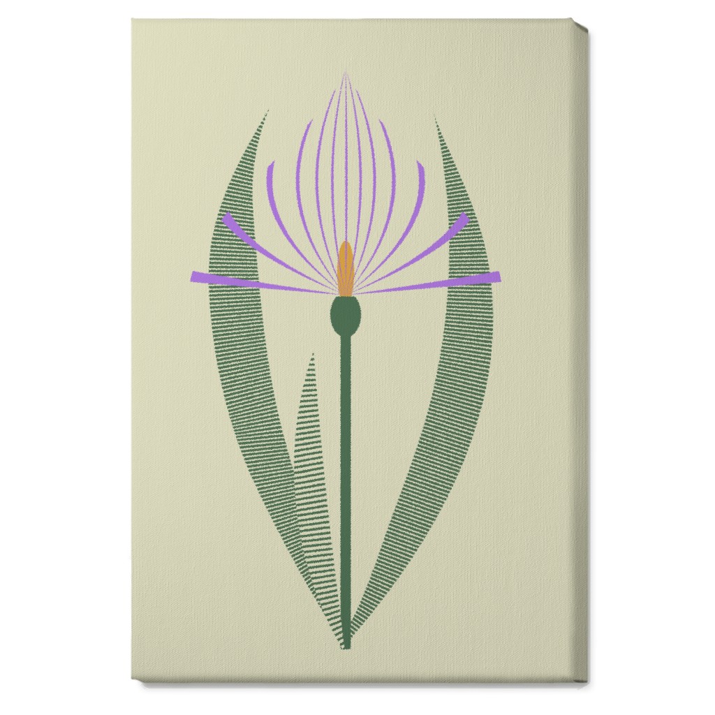 Abstract Lily Flower - Purple on Beige Wall Art, No Frame, Single piece, Canvas, 20x30, Purple, Purple
