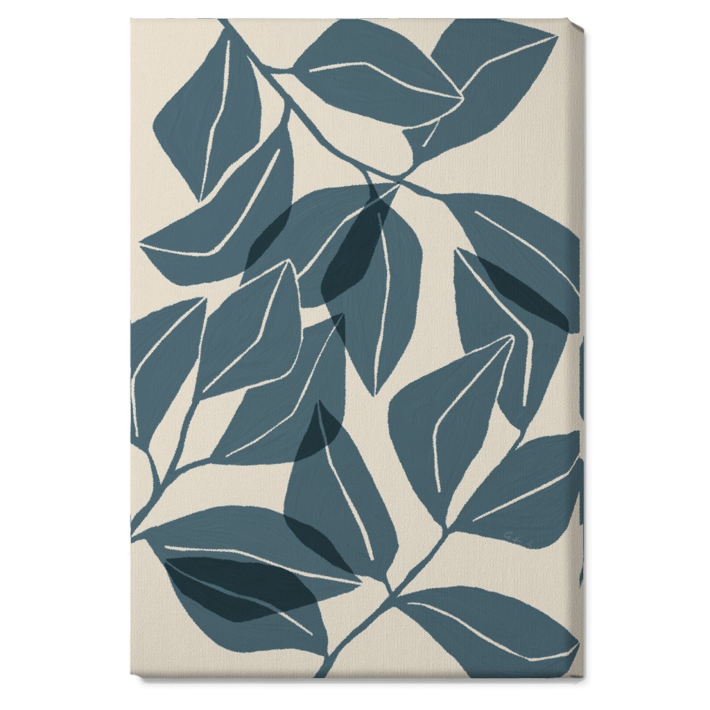 Botanical Ficus Leaves Wall Art, No Frame, Single piece, Canvas, 20x30, Blue, Sapphire