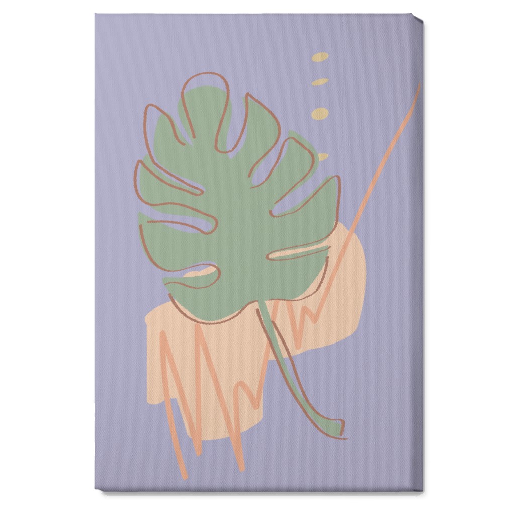 Modern Monstera Leaf - Purple and Green Wall Art, No Frame, Single piece, Canvas, 20x30, Purple