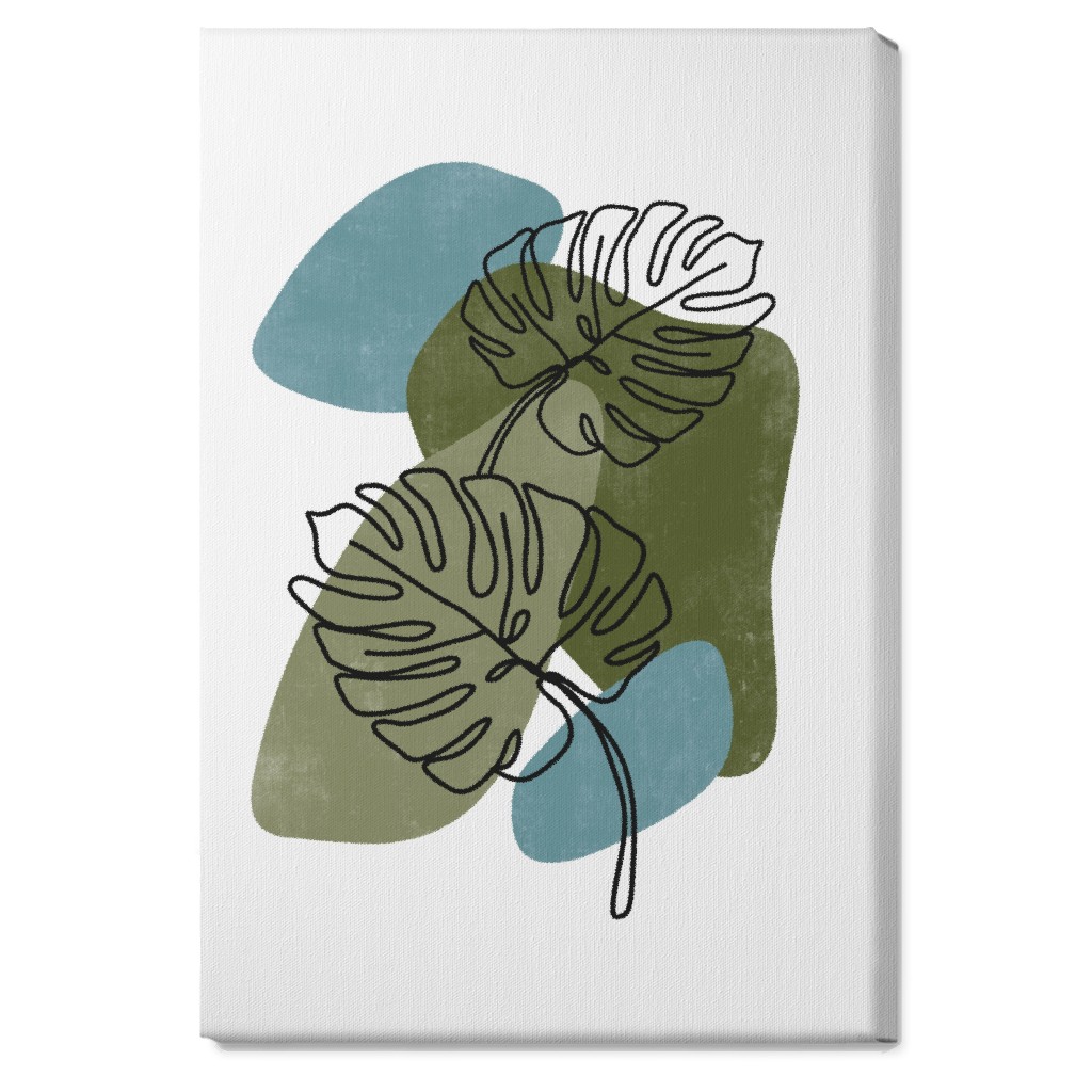 Abstract Monstera Leaves - Green and Blue Wall Art, No Frame, Single piece, Canvas, 20x30, Green