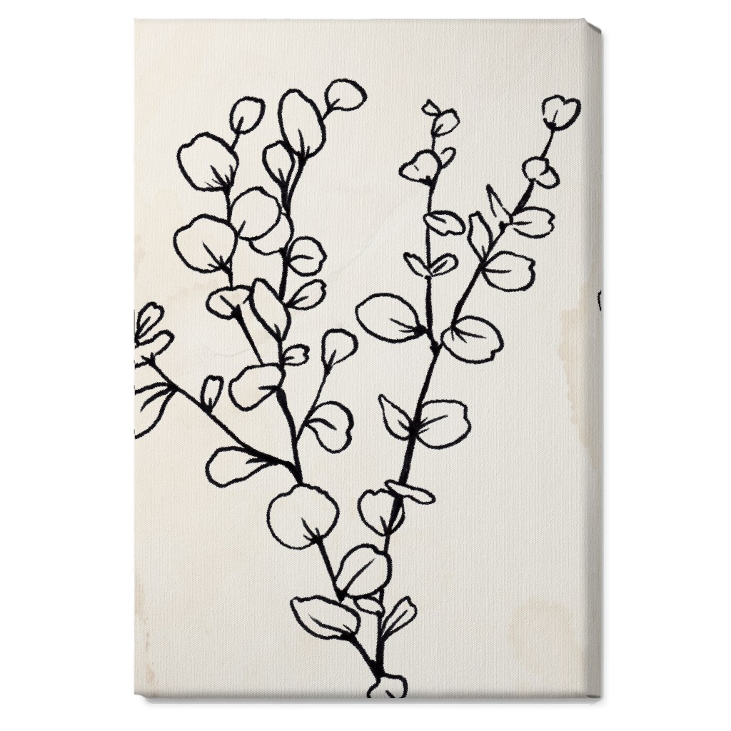 Vintage Eucalyptus Sketch - Beige and Black Wall Art, No Frame, Single piece, Canvas, 20x30, Beige