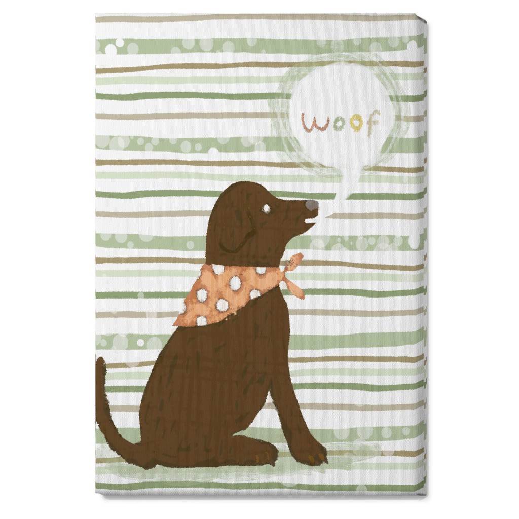 Woof, Dog - Brown and Green Wall Art, No Frame, Single piece, Canvas, 20x30, Green, Classic Green