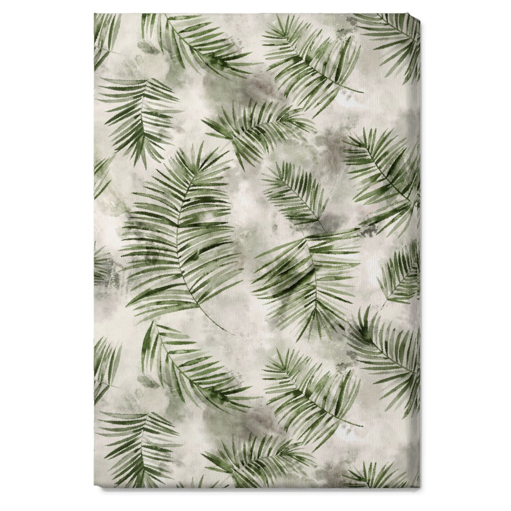 Watercolor Botanical Palms - Green on Beige Wall Art, No Frame, Single piece, Canvas, 20x30, Green, Classic Green
