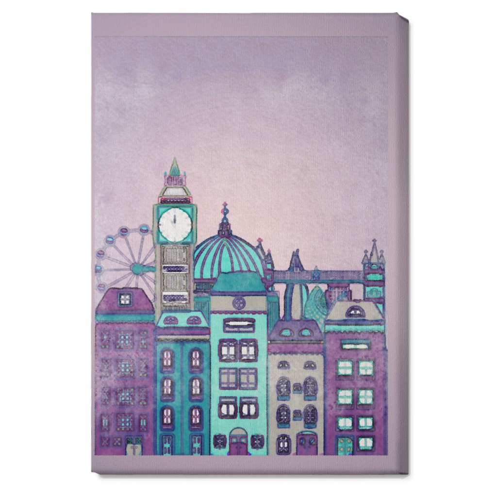 Pretty London Skyline Wall Art, No Frame, Single piece, Canvas, 20x30, Purple, Faded Rose