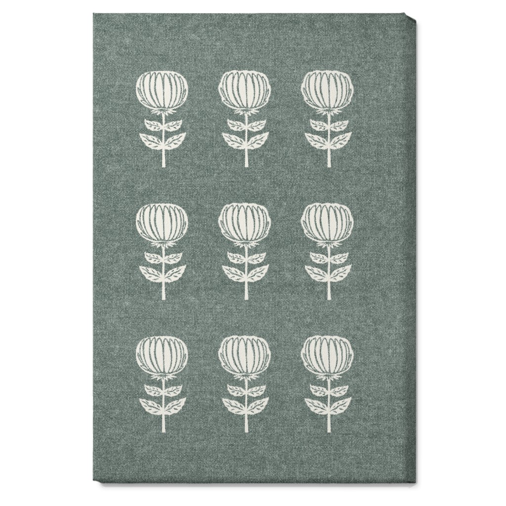 Block Print Floral Wall Art, No Frame, Single piece, Canvas, 20x30, Green, Catalina