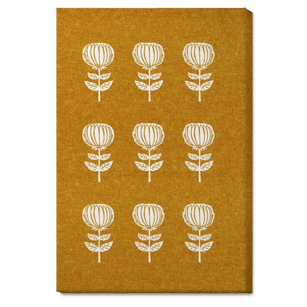 Block Print Floral Wall Art, No Frame, Single piece, Canvas, 20x30, Yellow, Nutmeg