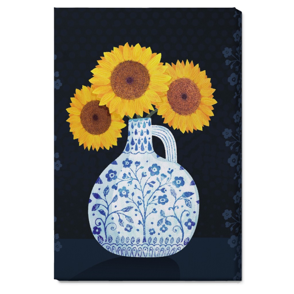 Vase of Sunflowers - Yellow on Black Wall Art, No Frame, Single piece, Canvas, 20x30, Multicolor