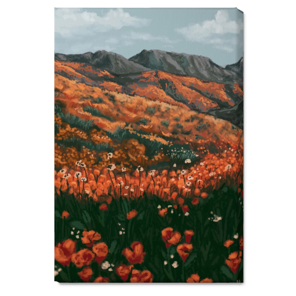 Field of Flowers - Orange and Multi Wall Art, No Frame, Single piece, Canvas, 20x30, Orange
