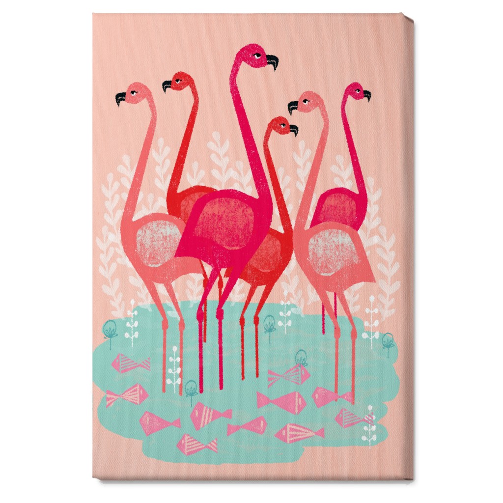 Flamingos & Fish - Pink Wall Art, No Frame, Single piece, Canvas, 20x30, Pink
