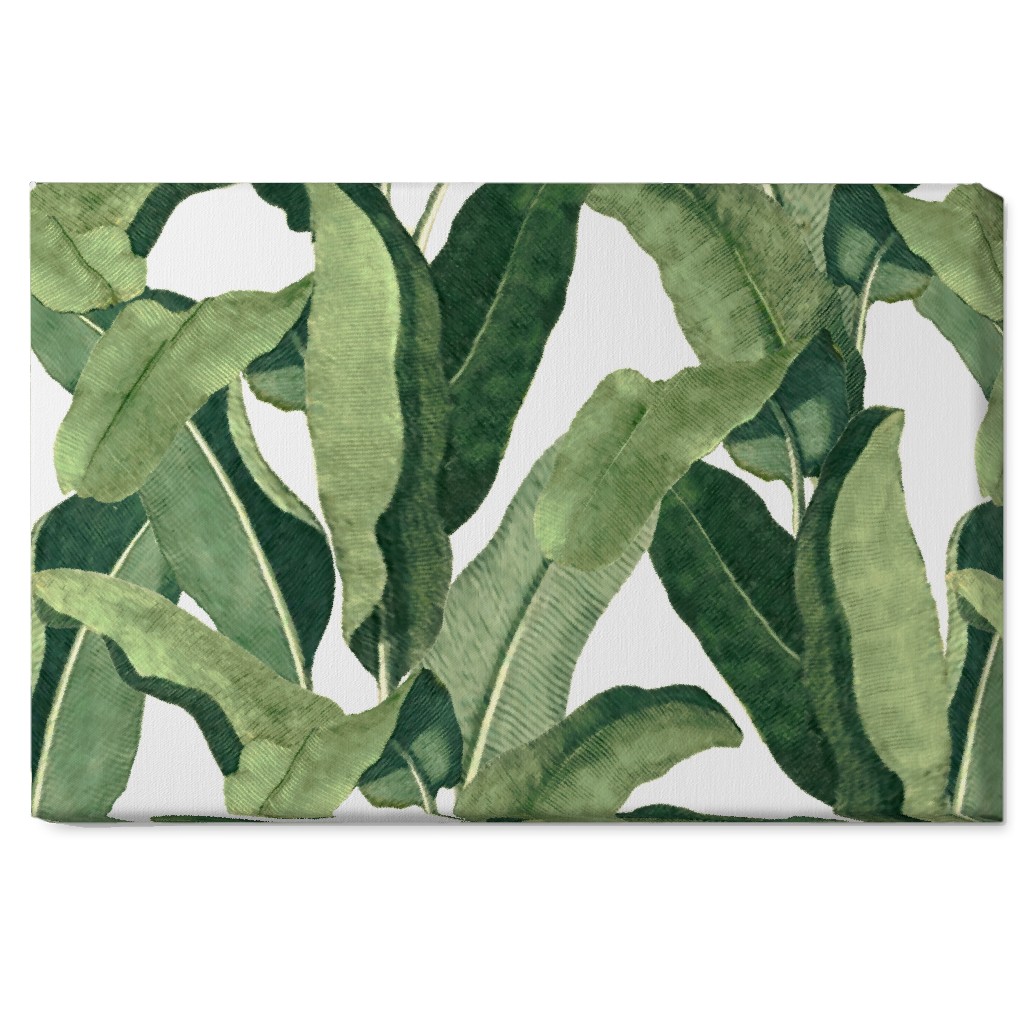Tropical Leaves - Greens on White Wall Art, No Frame, Single piece, Canvas, 20x30, Green