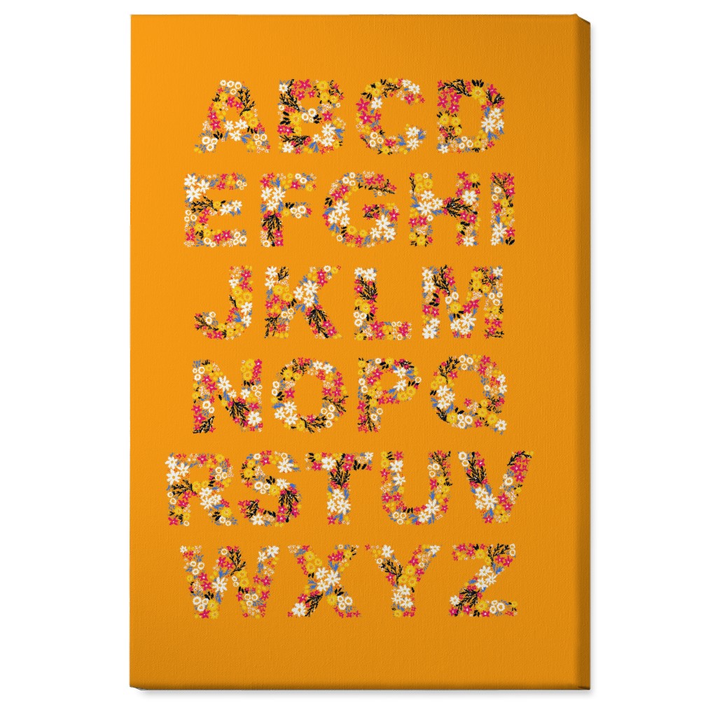 Rustic Wildflower Alphabet Wall Art, No Frame, Single piece, Canvas, 24x36, Orange