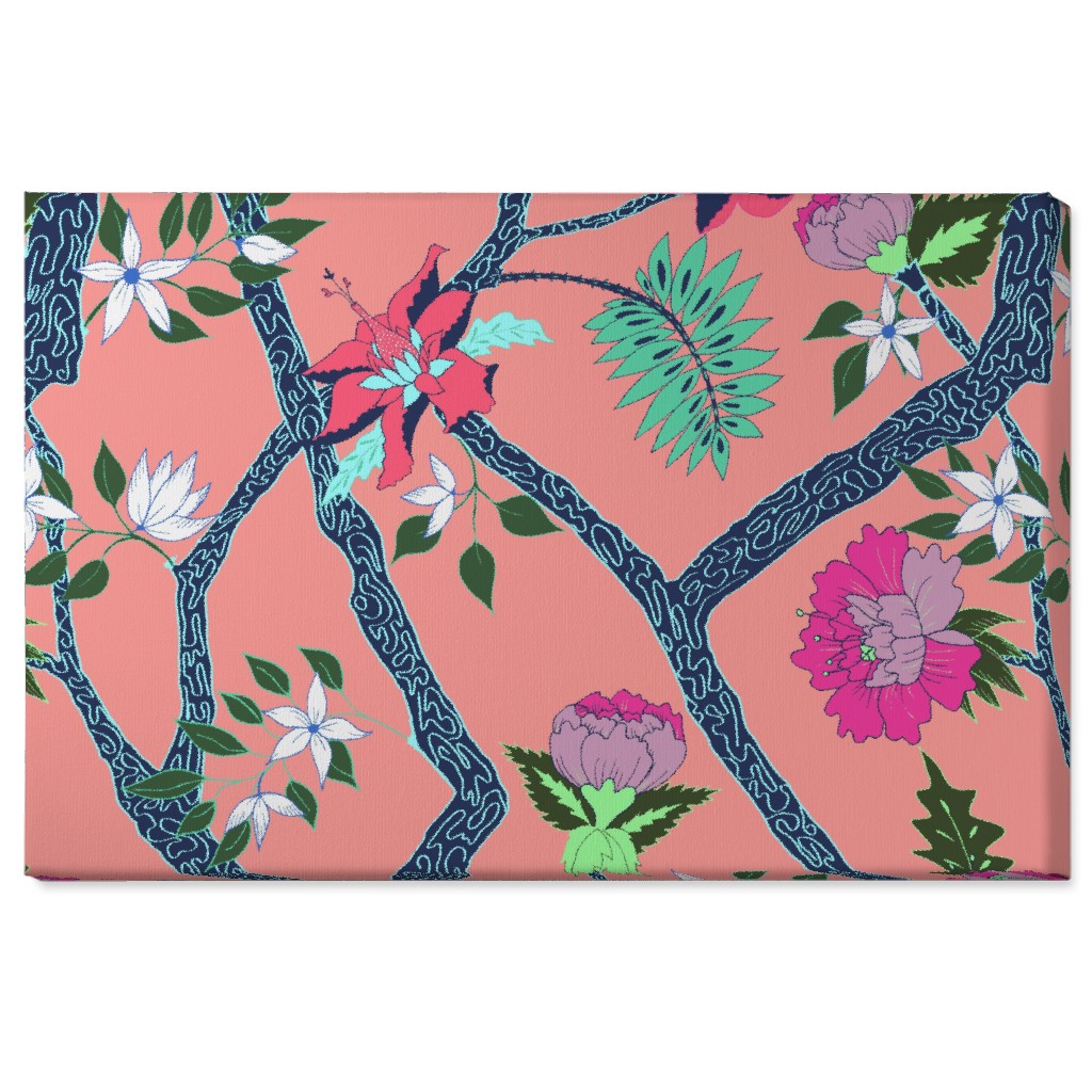 Peony Branches - Coral Wall Art, No Frame, Single piece, Canvas, 24x36, Multicolor