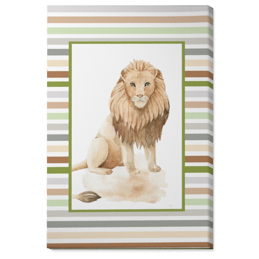 Jungle Safari Animals and Stripes - Lion Wall Art, No Frame, Single piece, Canvas, 24x36, Multicolor