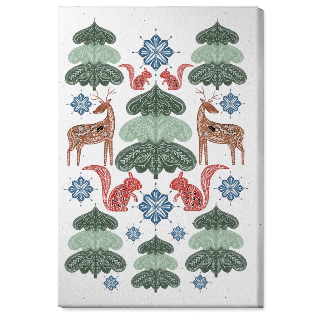 Scandi Woodland Forest & Animals - Green Wall Art, No Frame, Single piece, Canvas, 24x36, Green, Classic Green