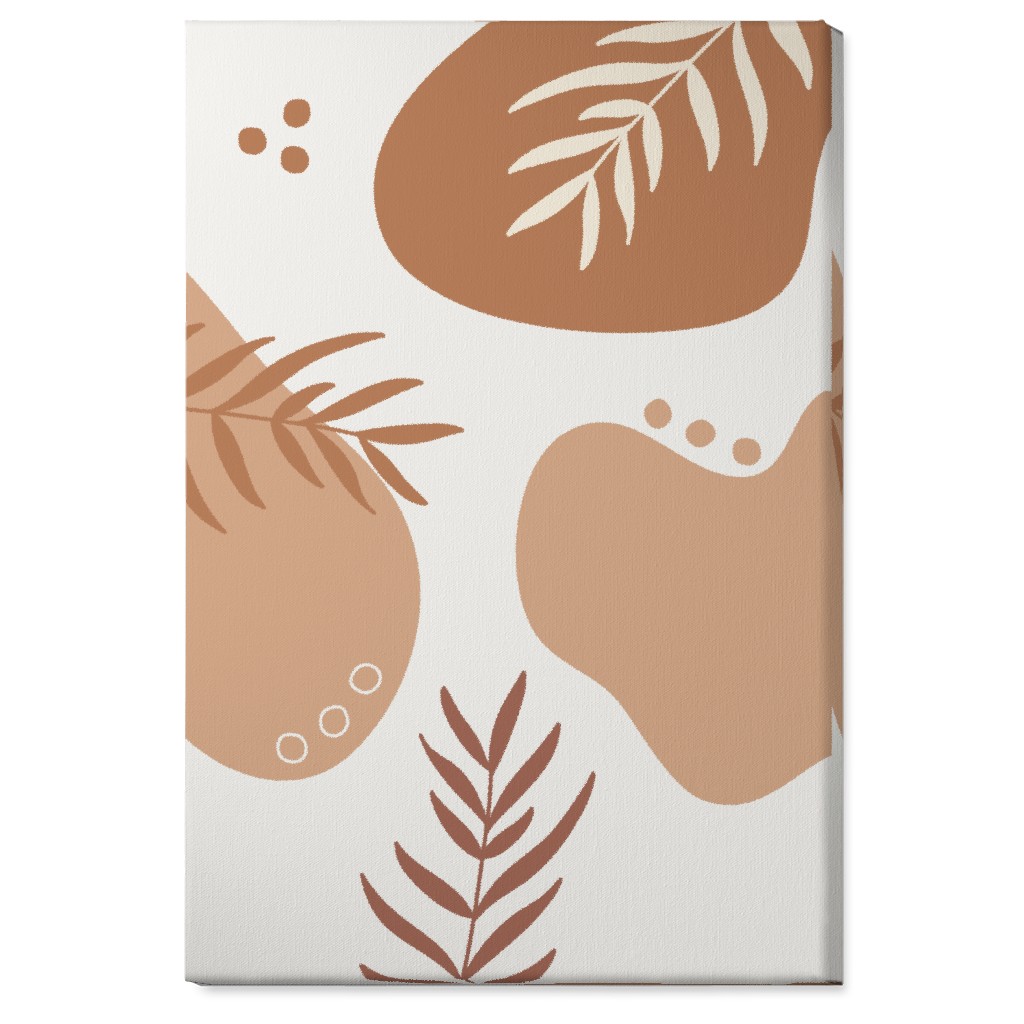 Abstract Shapes and Fern Leaves - Neutral Wall Art, No Frame, Single piece, Canvas, 24x36, Orange