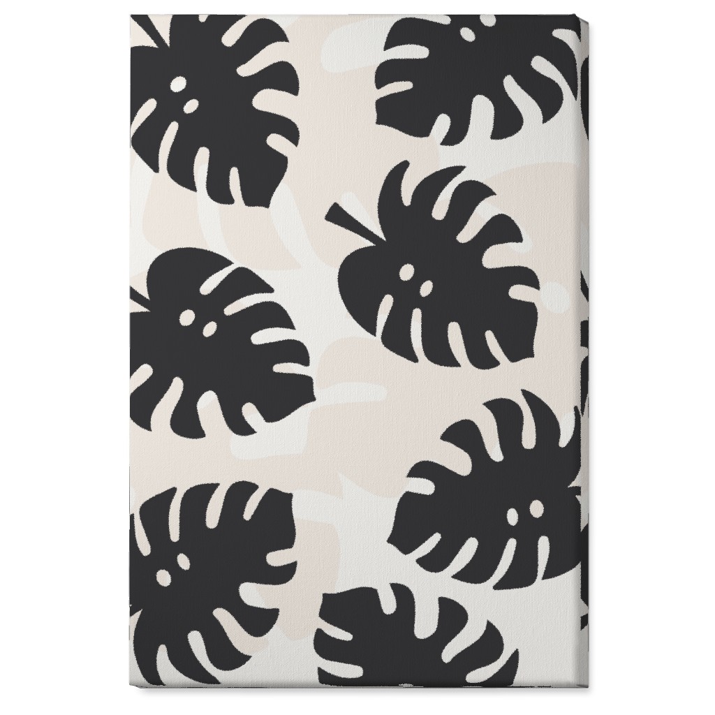 Monstera Leaves in Earth Tones Wall Art, No Frame, Single piece, Canvas, 24x36, Black, Charcoal