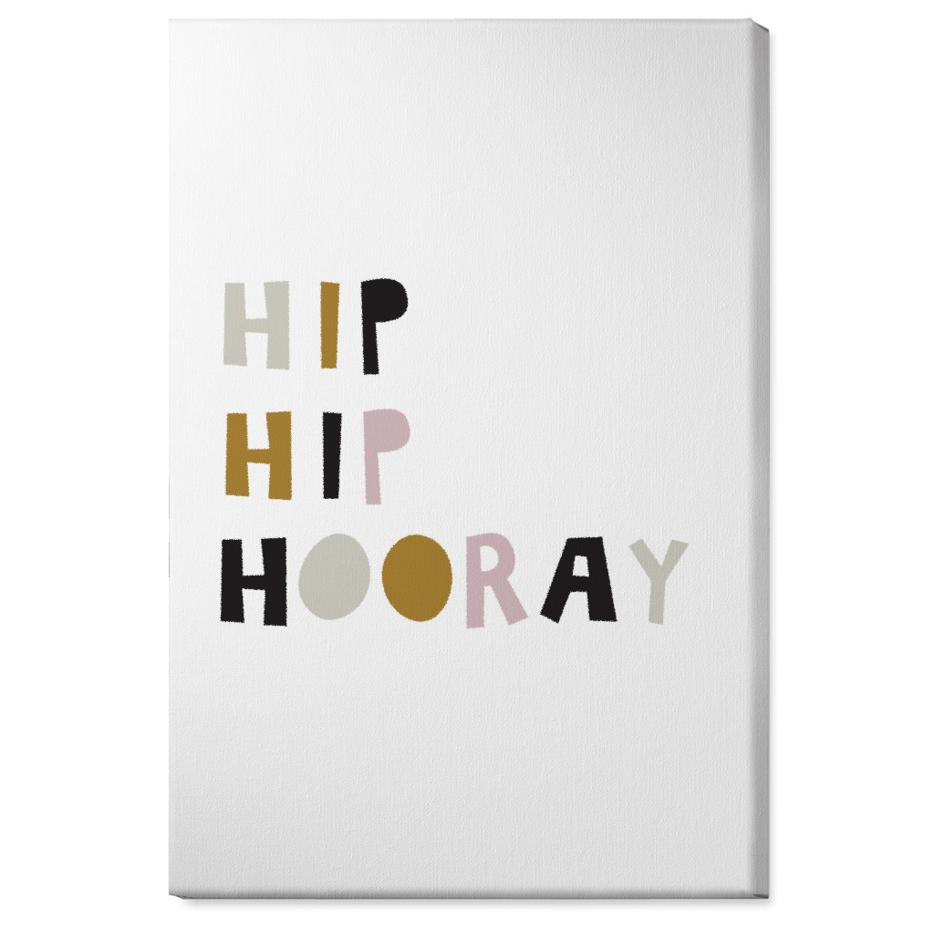 Hip Hip Hooray Typography - Neutral With Pink Wall Art, No Frame, Single piece, Canvas, 24x36, Multicolor