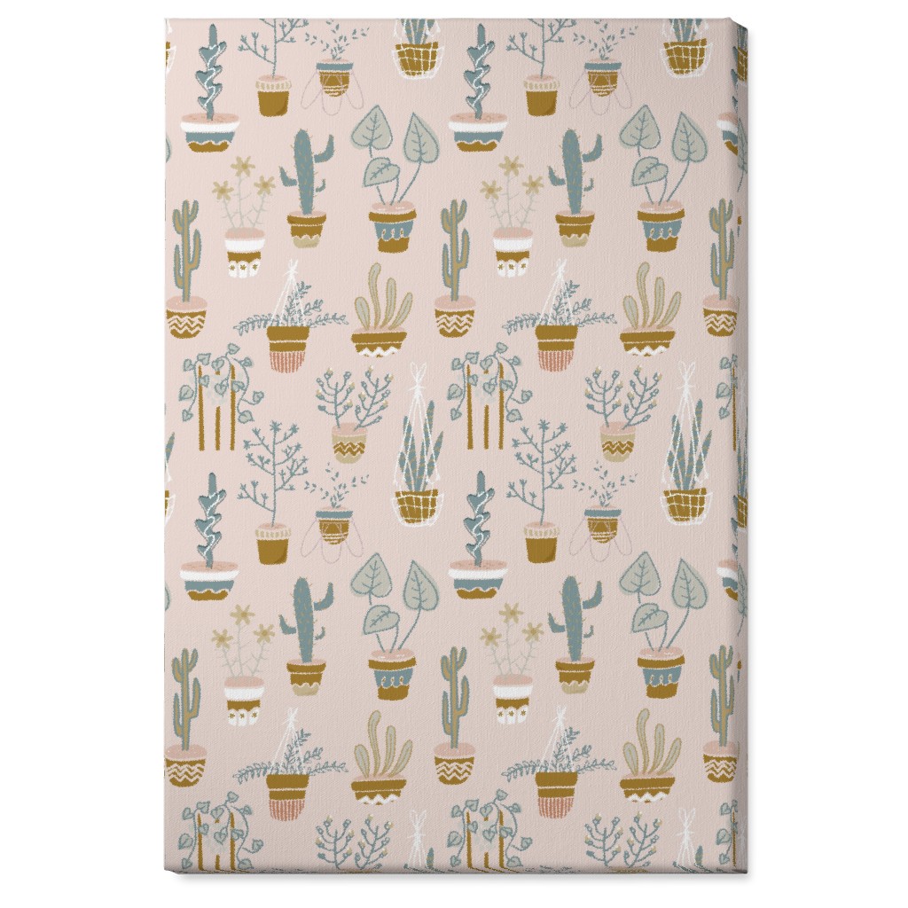 Indoor Plants - Pink Wall Art, No Frame, Single piece, Canvas, 24x36, Pink, Bright Pink