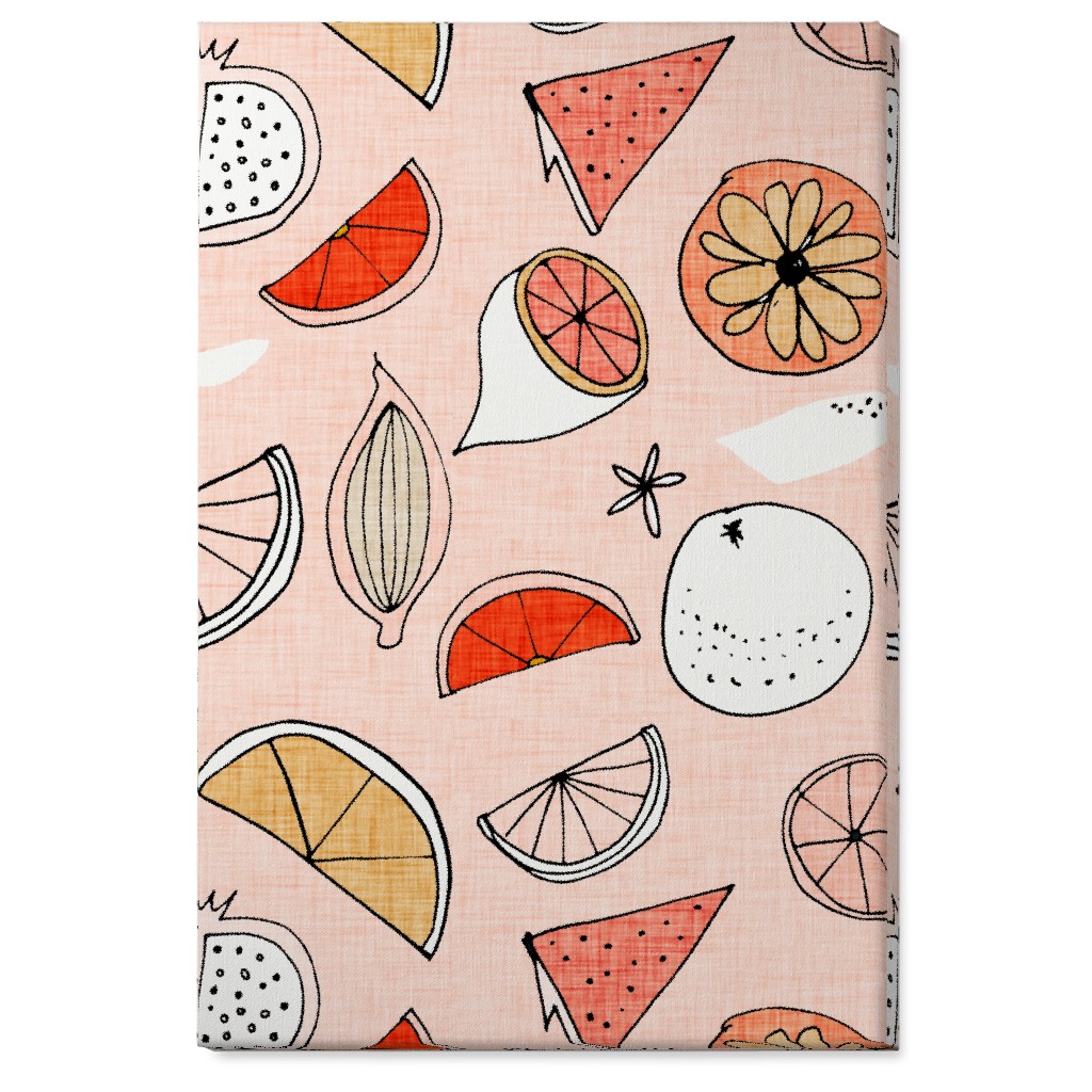 Pop Mod Fruits - Pink Wall Art, No Frame, Single piece, Canvas, 24x36, Pink, Bright Pink