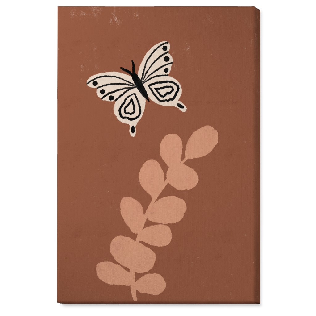 Butterfly and Branch - Warm Wall Art, No Frame, Single piece, Canvas, 24x36, Brown