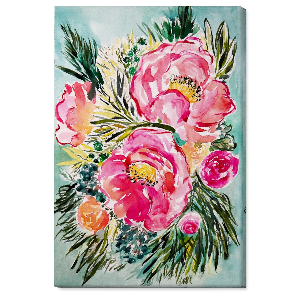 Aria Floral - Pink Wall Art, No Frame, Single piece, Canvas, 24x36, Pink