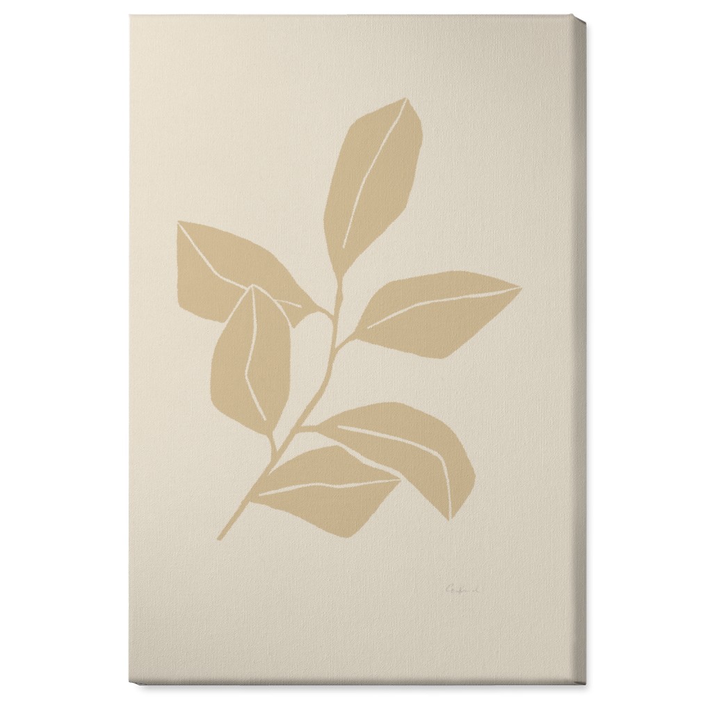 Botanical Ficus Branch With Leaves - Neutral Wall Art, No Frame, Single piece, Canvas, 24x36, Beige