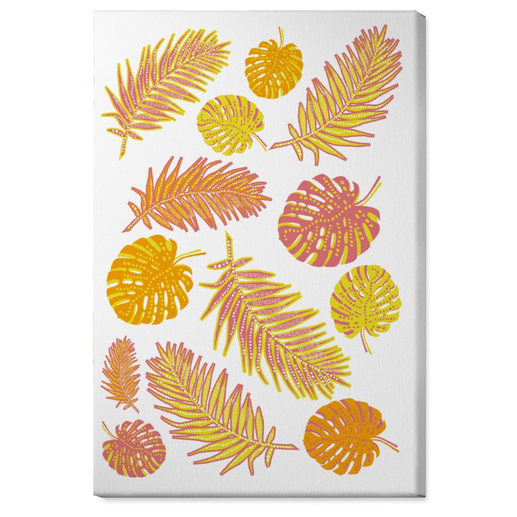 Optimistic Tropical Leaves - Multi Wall Art, No Frame, Single piece, Canvas, 24x36, Orange