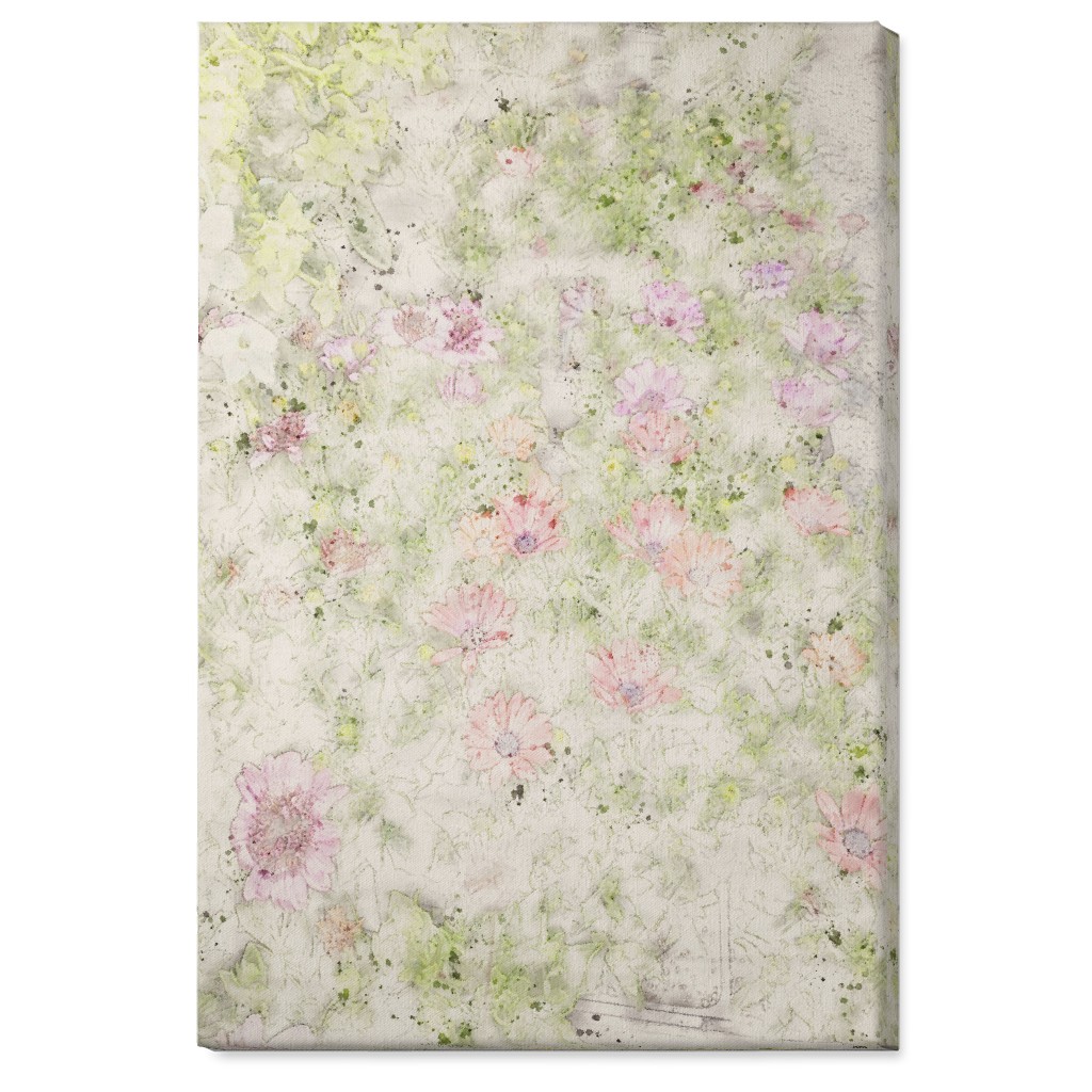Watercolor Floral - Beige and Pink Wall Art, No Frame, Single piece, Canvas, 24x36, Beige