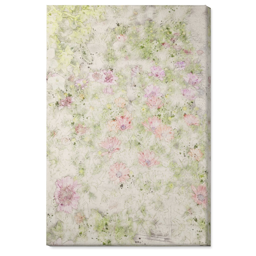 Watercolor Floral - Beige and Pink Wall Art, No Frame, Single piece, Canvas, 24x36, Beige, Pearl