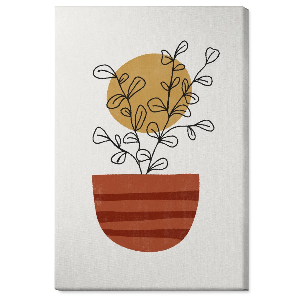 Abstract Flower Pot - Terracotta and Ivory Wall Art, No Frame, Single piece, Canvas, 24x36, Brown, Brown