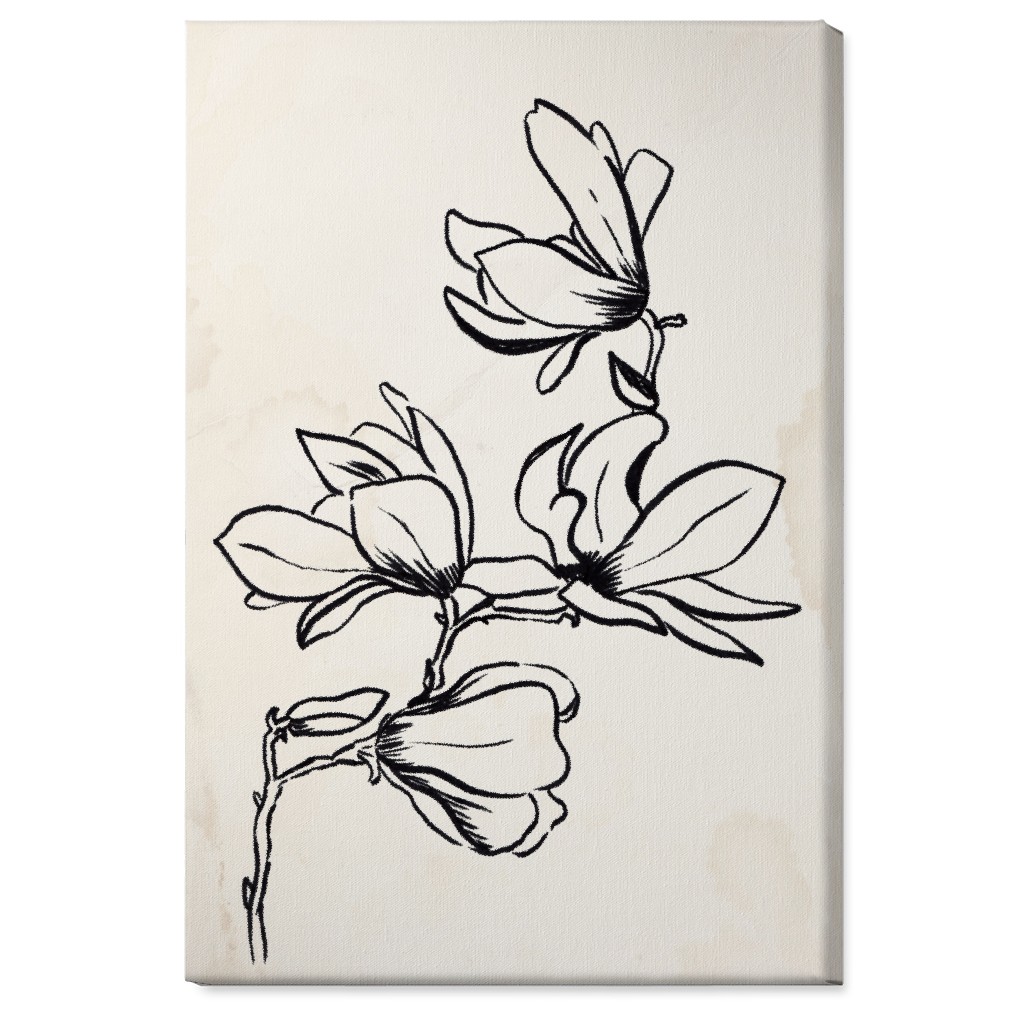 Vintage Magnolia Sketch - Beige and Black Wall Art, No Frame, Single piece, Canvas, 24x36, Beige, Pearl