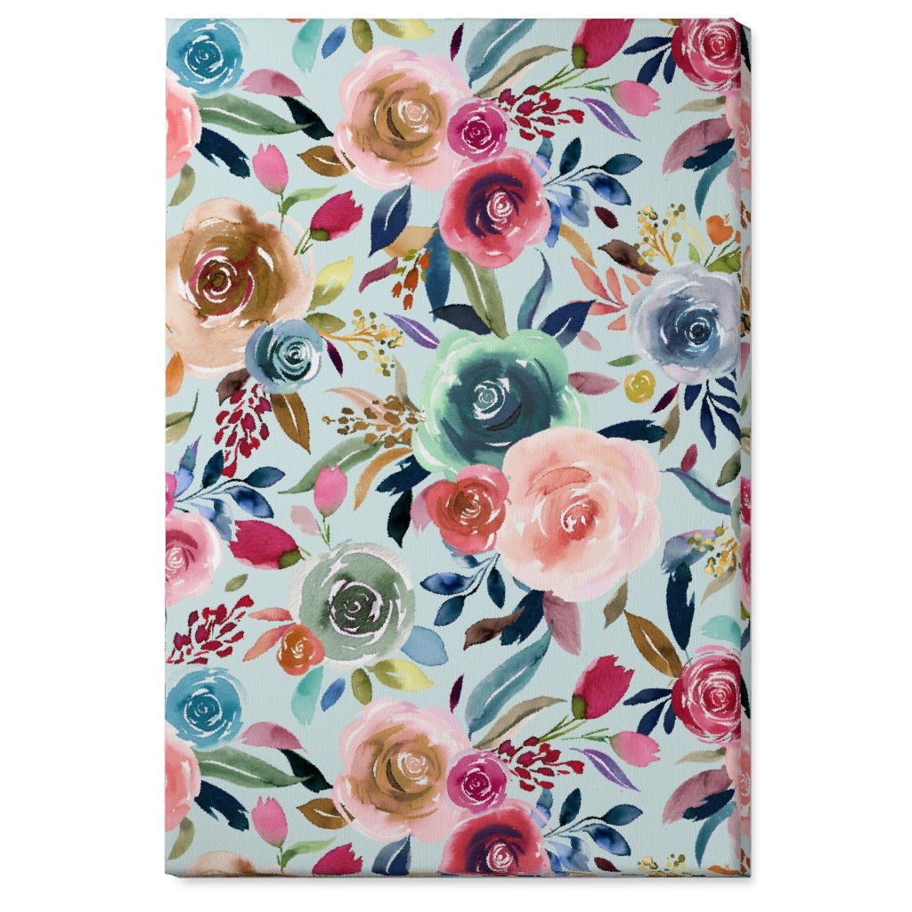 Sweet Watercolor Romance - Turquoise Wall Art, No Frame, Single piece, Canvas, 24x36, Blue, True Blue