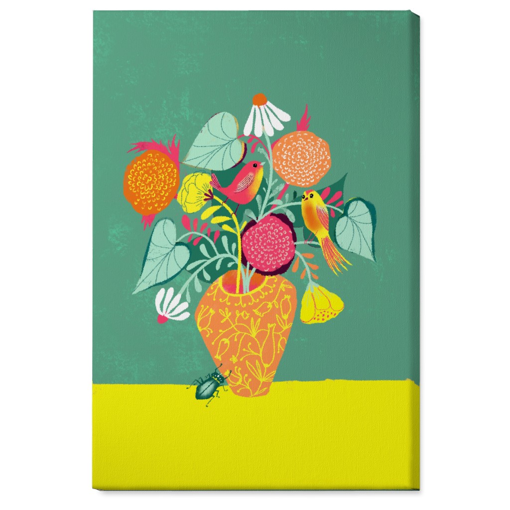 Birds and Bugs Bouquet - Multi Wall Art, No Frame, Single piece, Canvas, 24x36, Green, Classic Green