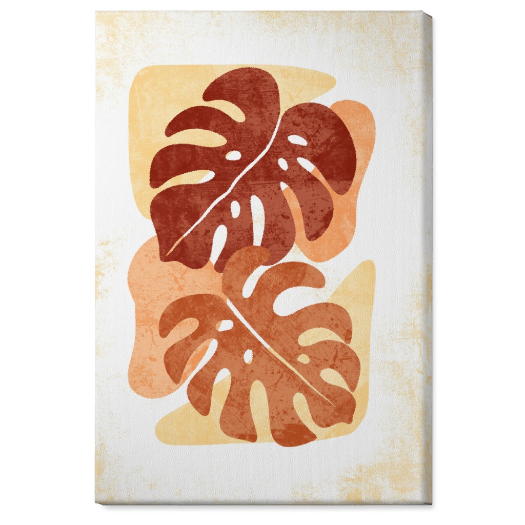Botanical Monstera Leaves - Earthy Warm Tones Wall Art, No Frame, Single piece, Canvas, 24x36, Orange