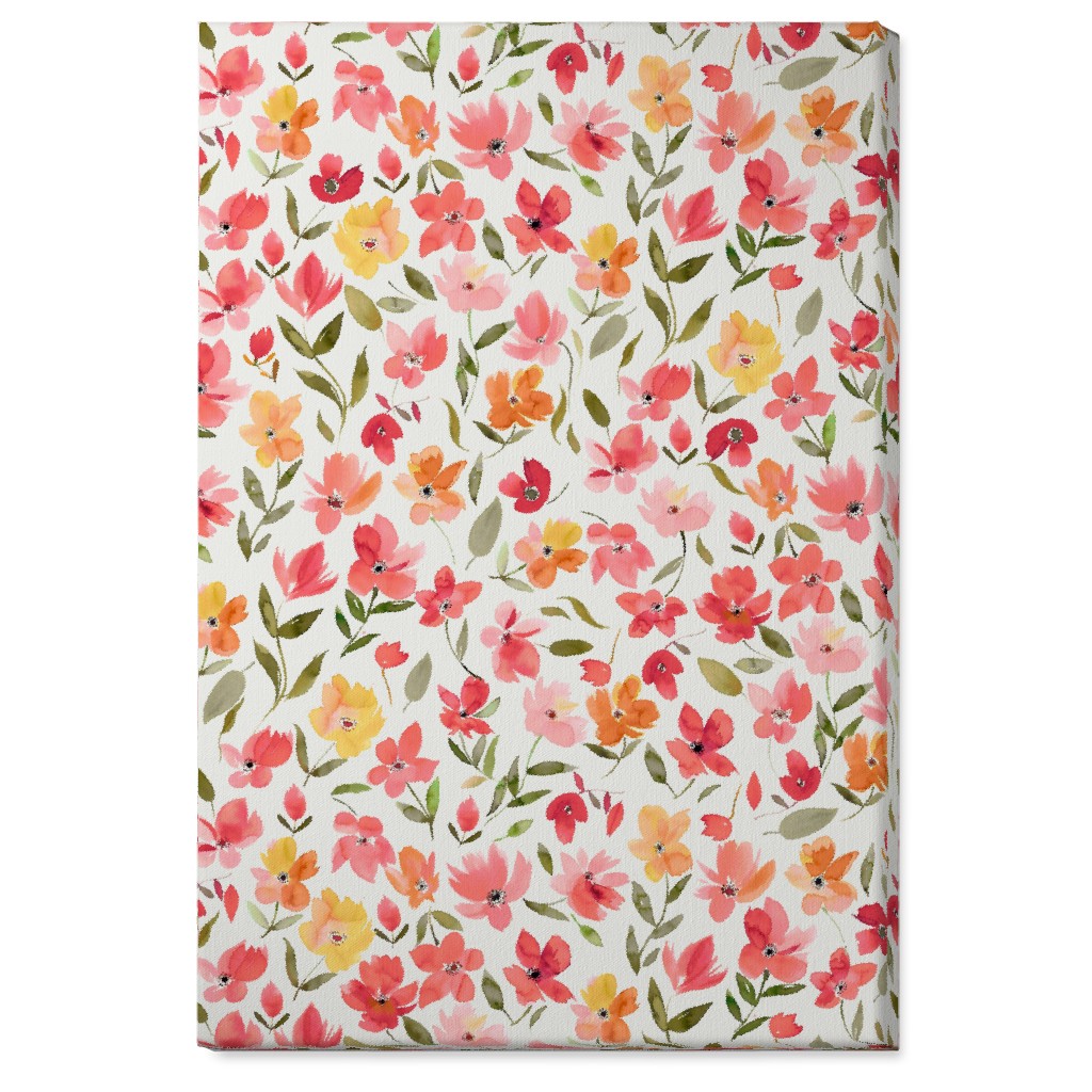 Fresh Flowers Watercolor - Pink and Yellow Wall Art, No Frame, Single piece, Canvas, 24x36, Pink, Bright Pink