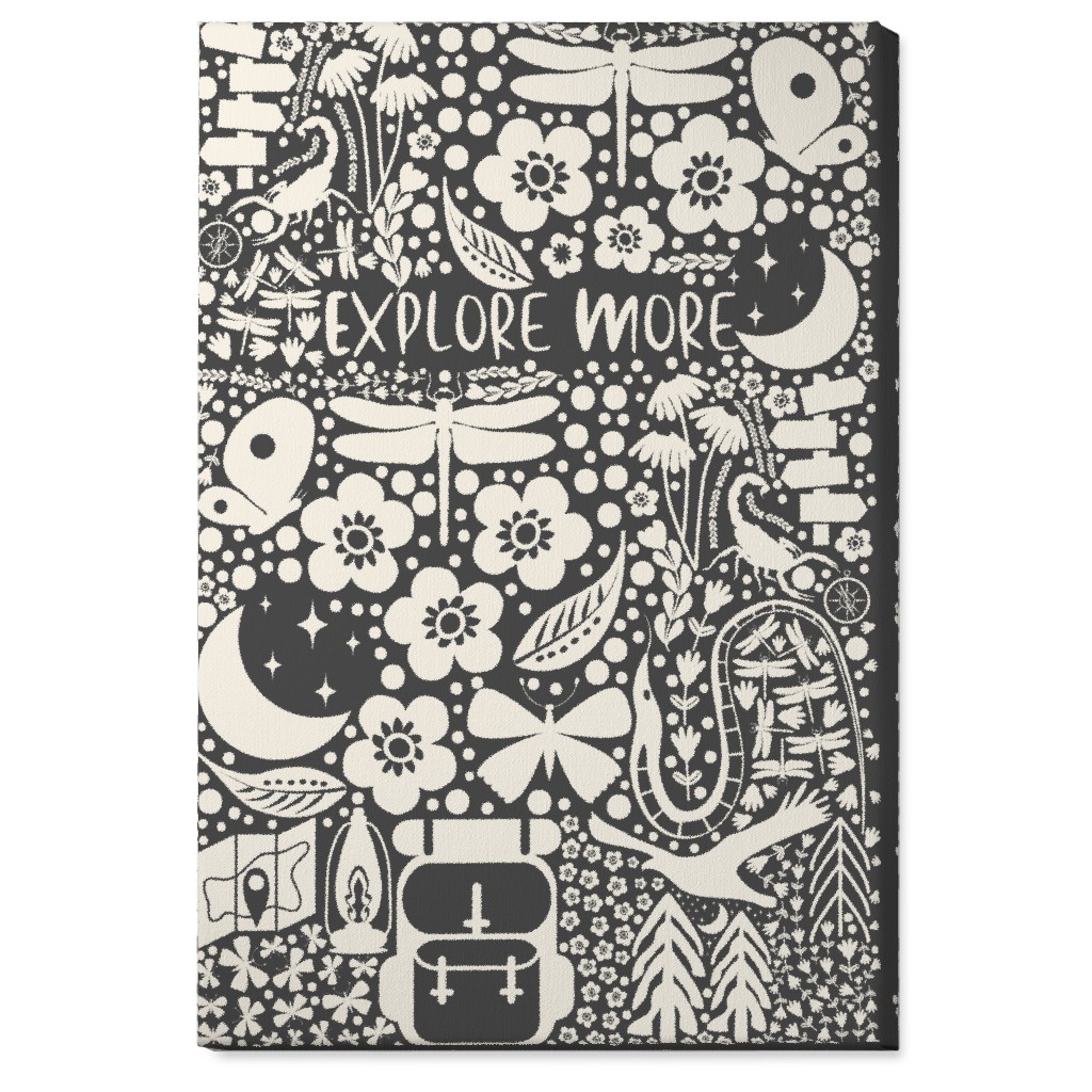 Explore More, Adventure - Black and White Wall Art, No Frame, Single piece, Canvas, 24x36, Black