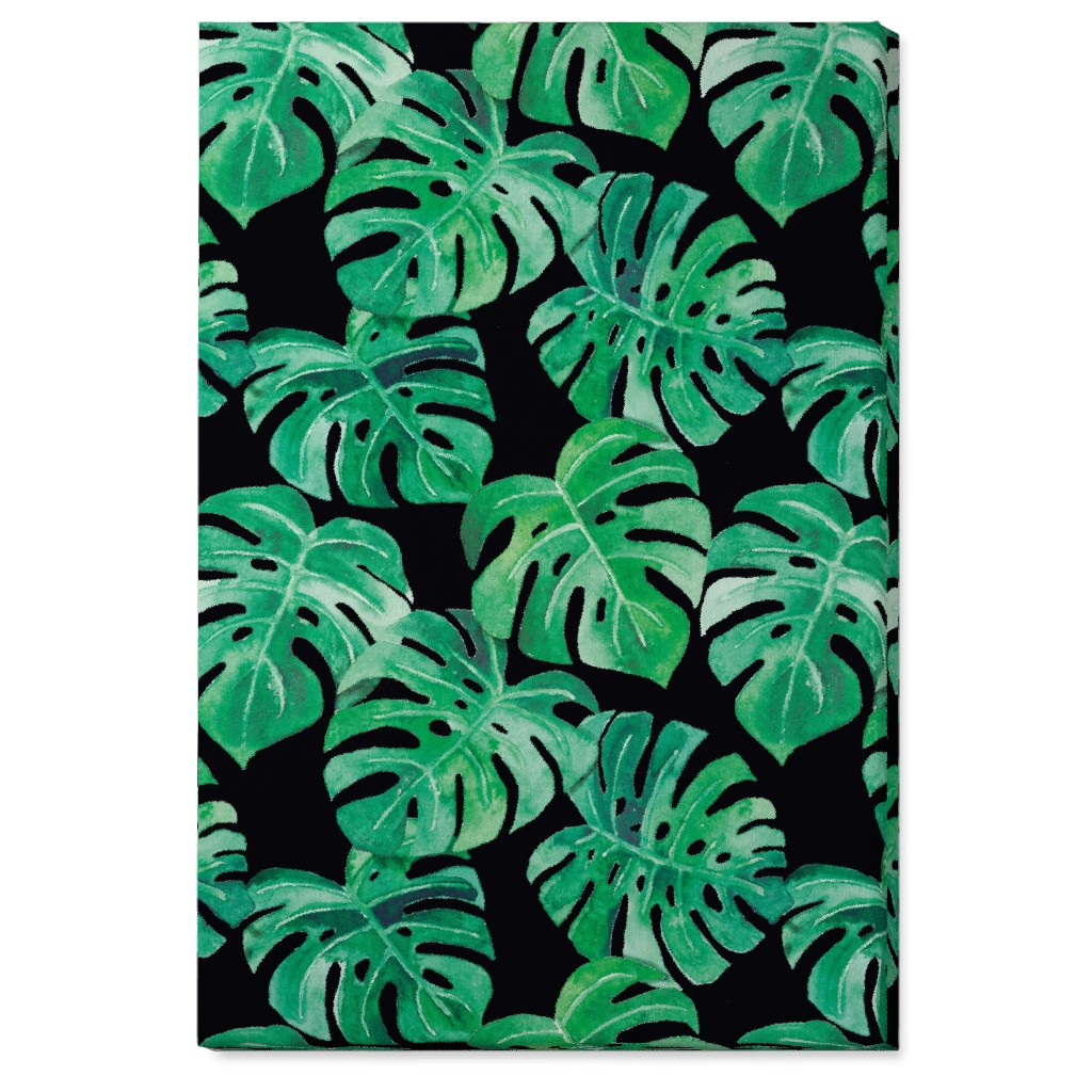 Watercolor Monstera Leaves Wall Art, No Frame, Single piece, Canvas, 24x36, Green, Grass