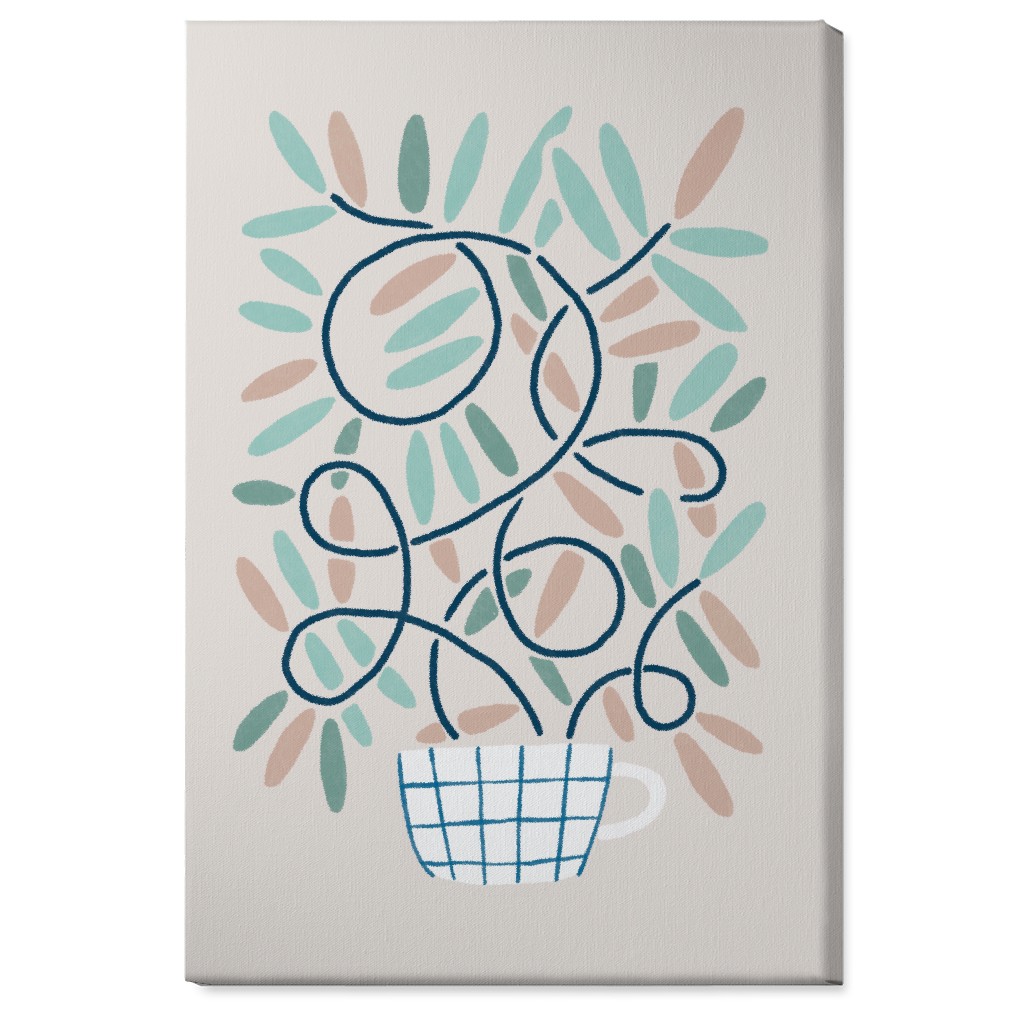 Cup and Plants Wall Art, No Frame, Single piece, Canvas, 24x36, Beige, Silver Lining