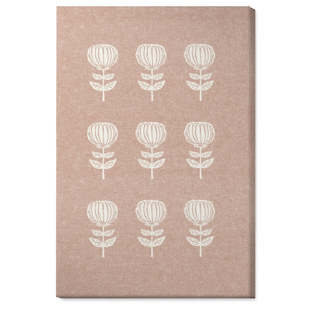 Block Print Floral Wall Art, No Frame, Single piece, Canvas, 24x36, Pink, Alpaca
