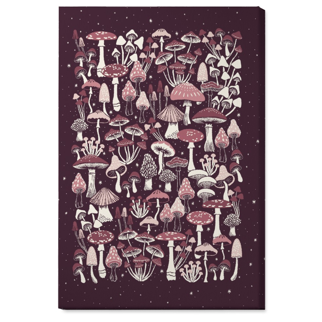 Mushrooms and Stars Wall Art, No Frame, Single piece, Canvas, 24x36, Pink, Brown