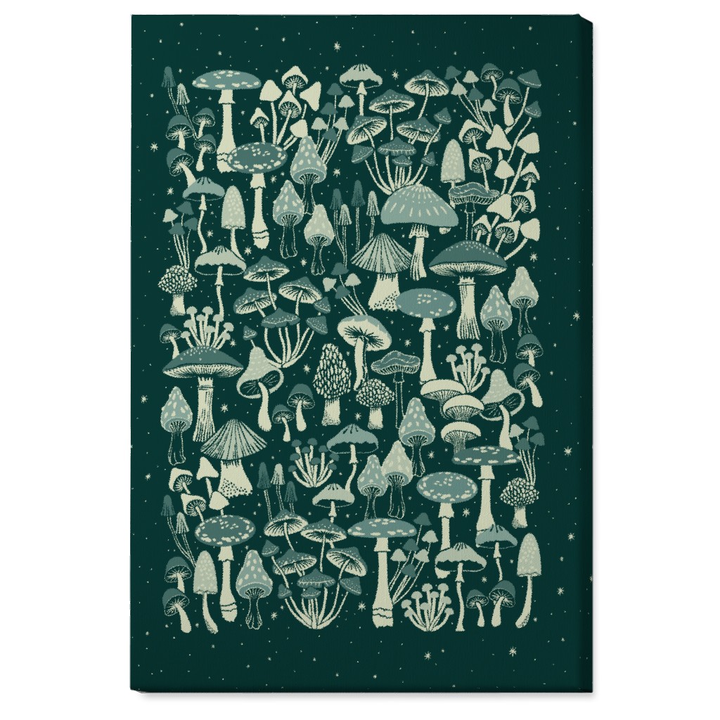Mushrooms and Stars Wall Art, No Frame, Single piece, Canvas, 24x36, Green, Deep Sea