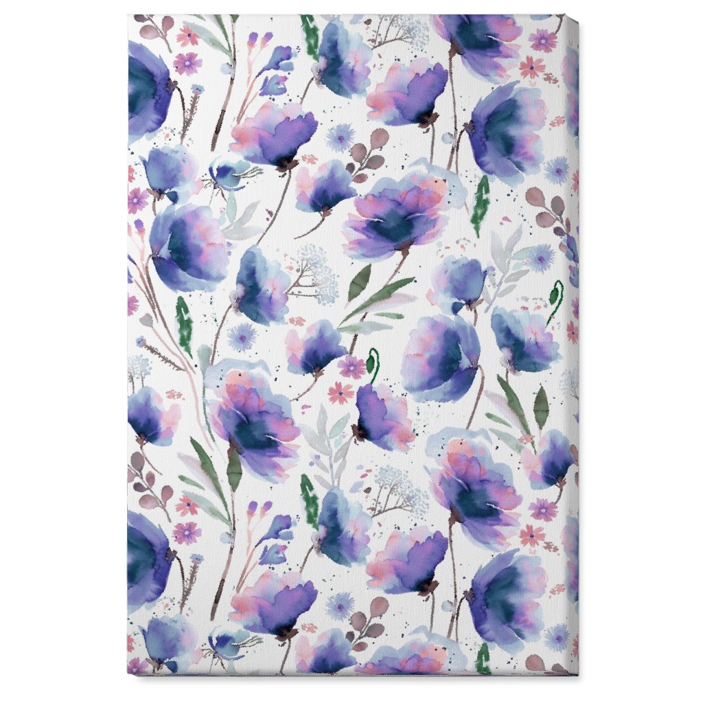 Abstract Poppies - Blue Wall Art, No Frame, Single piece, Canvas, 24x36, Blue, True Blue