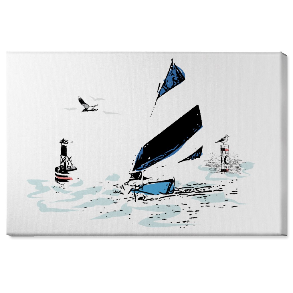 Sailing Away - White and Blue Wall Art, No Frame, Single piece, Canvas, 24x36, White