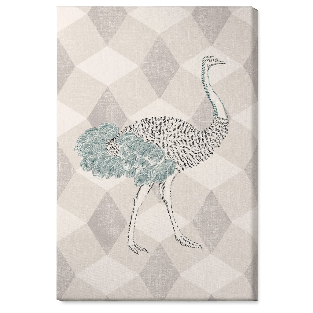 Majestic Ostrich Wall Art, No Frame, Single piece, Canvas, 24x36, Beige, Pearl