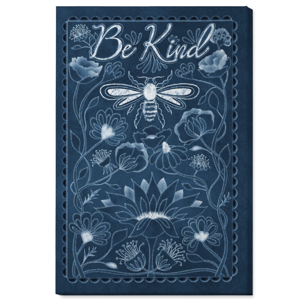 Be Kind Floral Wall Art, No Frame, Single piece, Canvas, 24x36, Blue, Seaweed