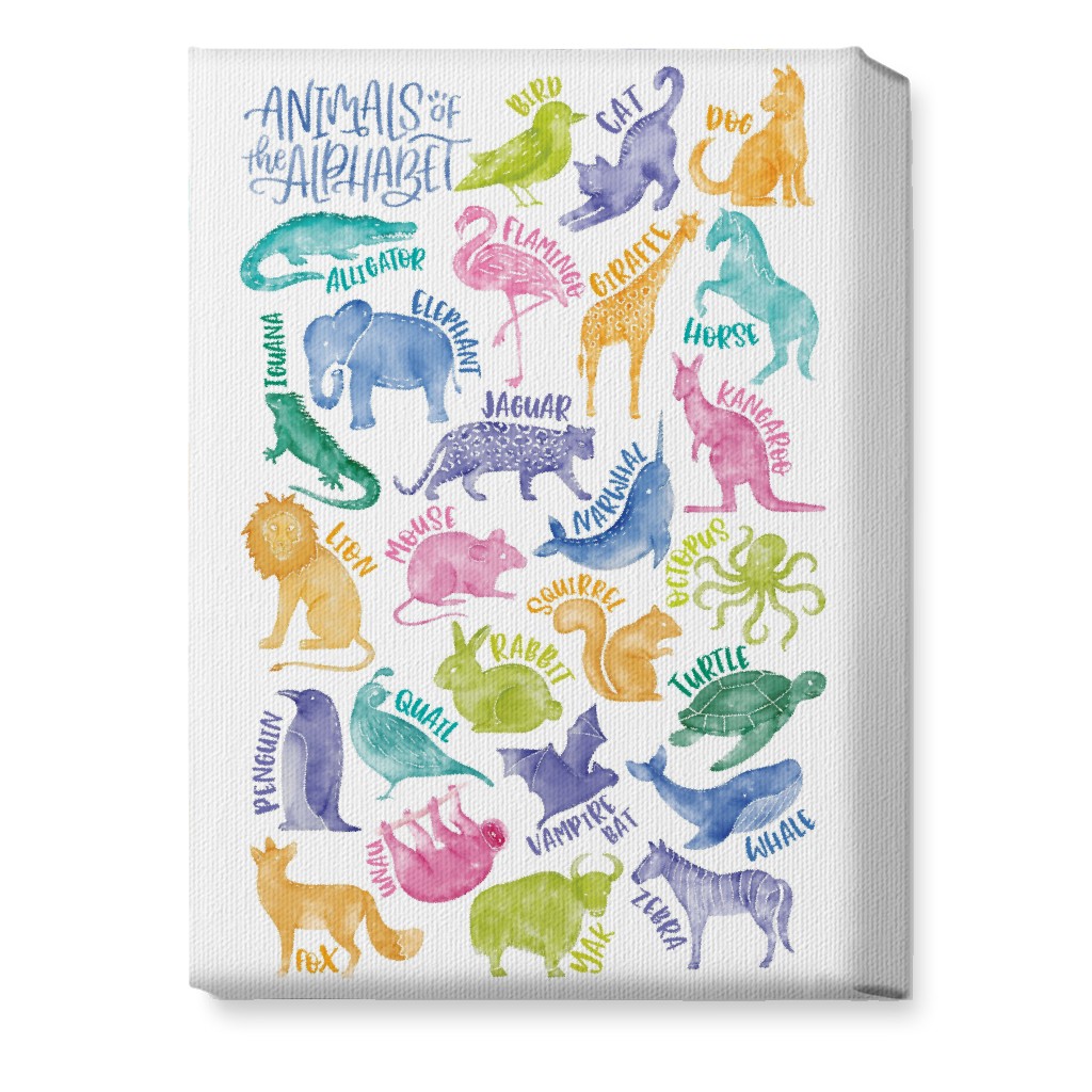 Animal Alphabet Watercolor Zoo Abcs - Multi Wall Art, No Frame, Single piece, Canvas, 10x14, Multicolor