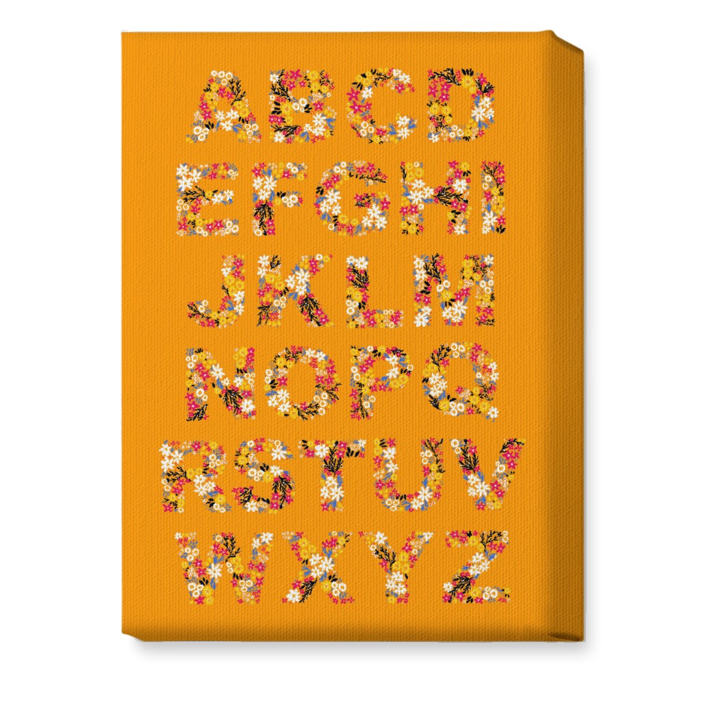 Rustic Wildflower Alphabet Wall Art, No Frame, Single piece, Canvas, 10x14, Orange, Amber